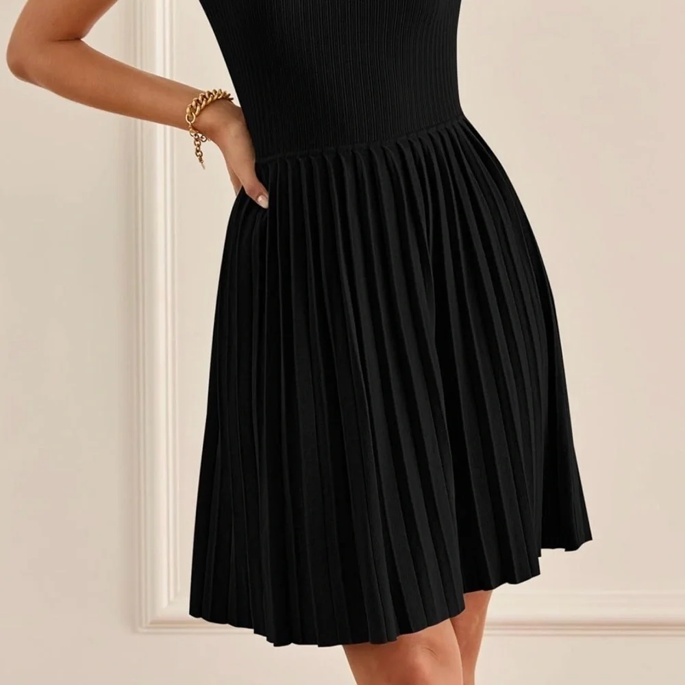 Square Cut Ribbed Little Black Dress NEW Small - Picture 5 of 7